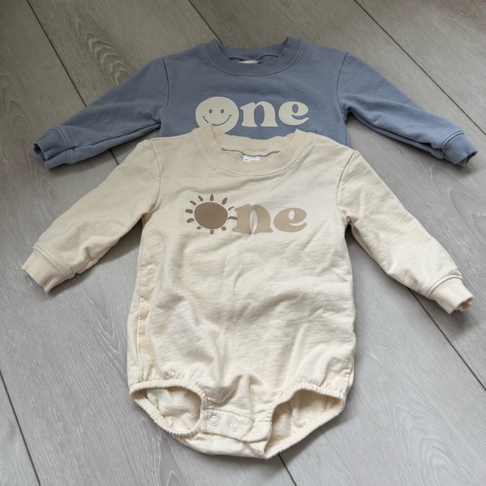 Carter's Cream and Blue Coordinating Onesie Set